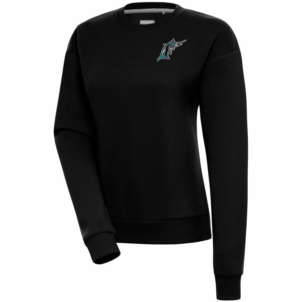 Florida Marlins Antigua Women's Cooperstown Victory Crewneck Pullover Sweatshirt - Black Pullover