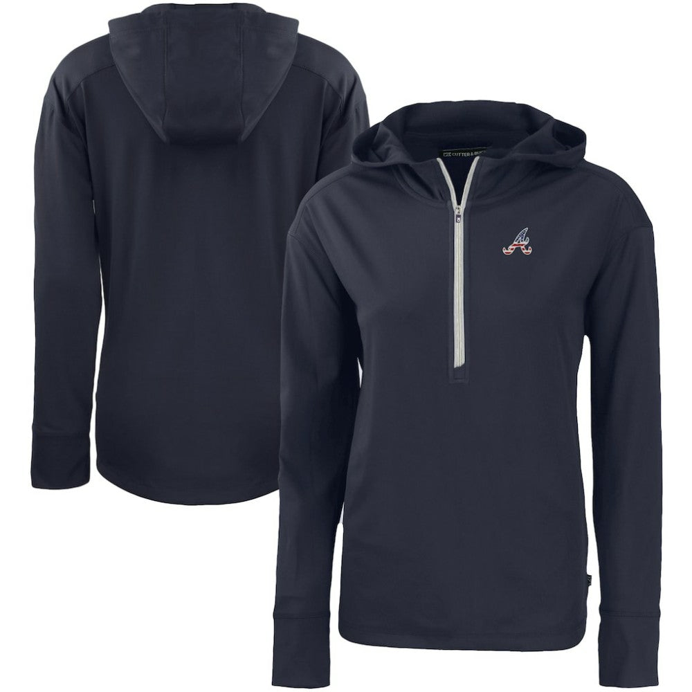 Atlanta Braves Cutter & Buck Women's Daybreak Eco Recycled Half-Zip Hoodie - Navy Hoodies