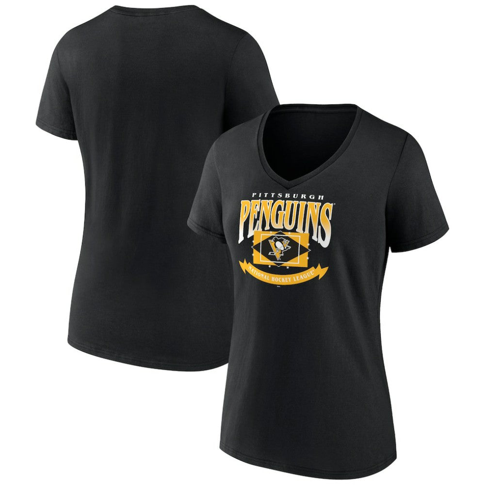 NHL Pittsburgh Penguins Women's Slapshot V-Neck T-Shirt - Black