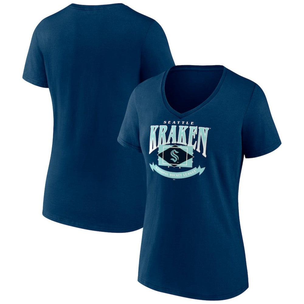 NHL Seattle Kraken Women's Slapshot V-Neck T-Shirt - Deep Sea Blue