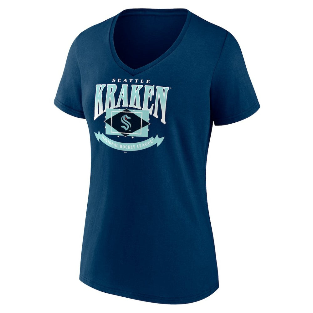 NHL Seattle Kraken Women's Slapshot V-Neck T-Shirt - Deep Sea Blue