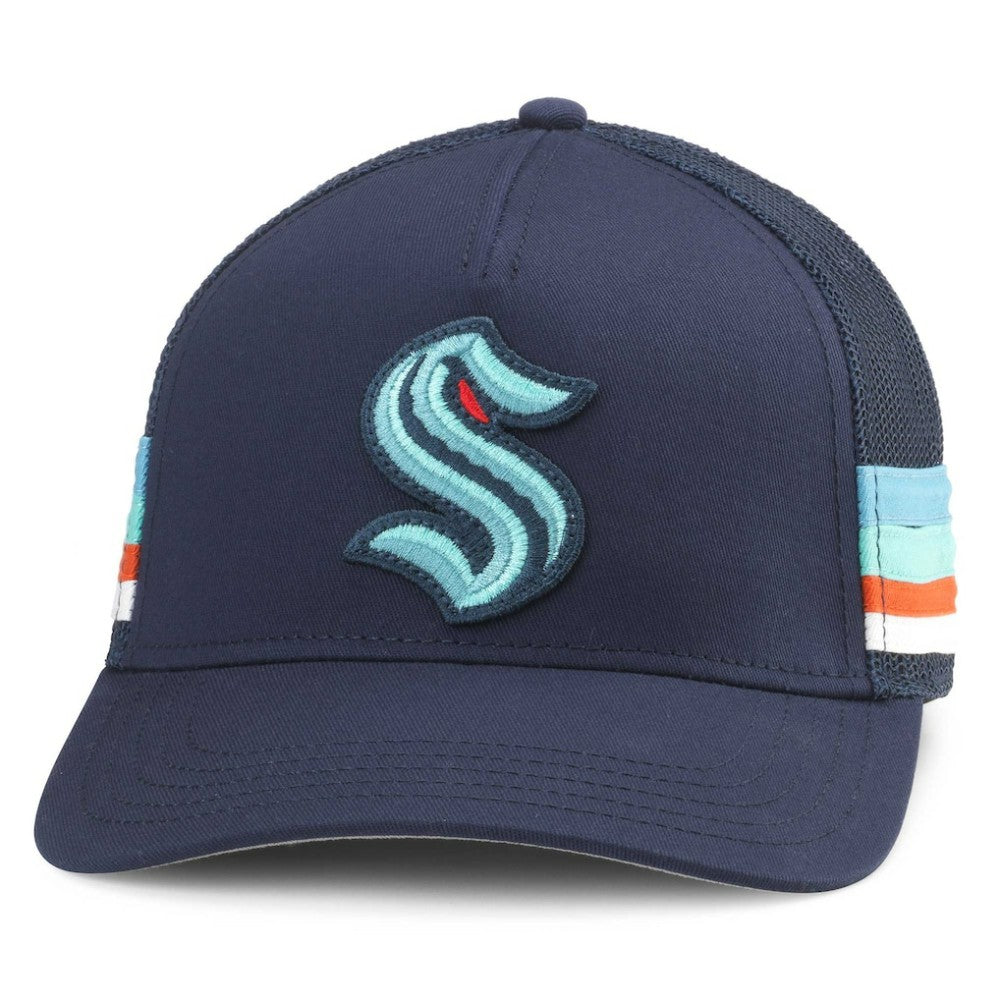 NHL Seattle Kraken American Needle HotFoot Stripes Trucker Adjustable Hat - Deep Sea Blue