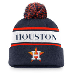 Houston Astros Nike Team Stripe Peak Cuffed Knit Hat with Pom - Navy Hats