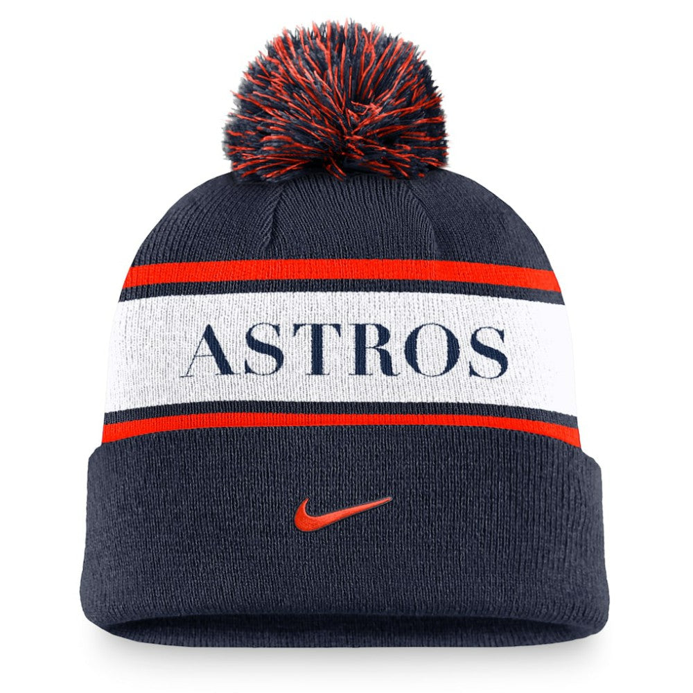 Houston Astros Nike Team Stripe Peak Cuffed Knit Hat with Pom - Navy Hats