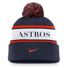 Houston Astros Nike Team Stripe Peak Cuffed Knit Hat with Pom - Navy Hats