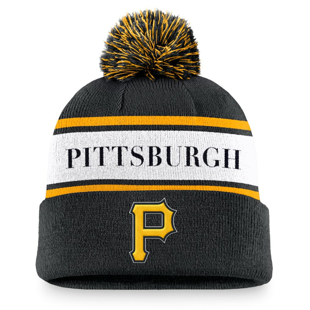 Pittsburgh Pirates Nike Team Stripe Peak Cuffed Knit Hat with Pom - Black Hats