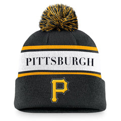 Pittsburgh Pirates Nike Team Stripe Peak Cuffed Knit Hat with Pom - Black Hats
