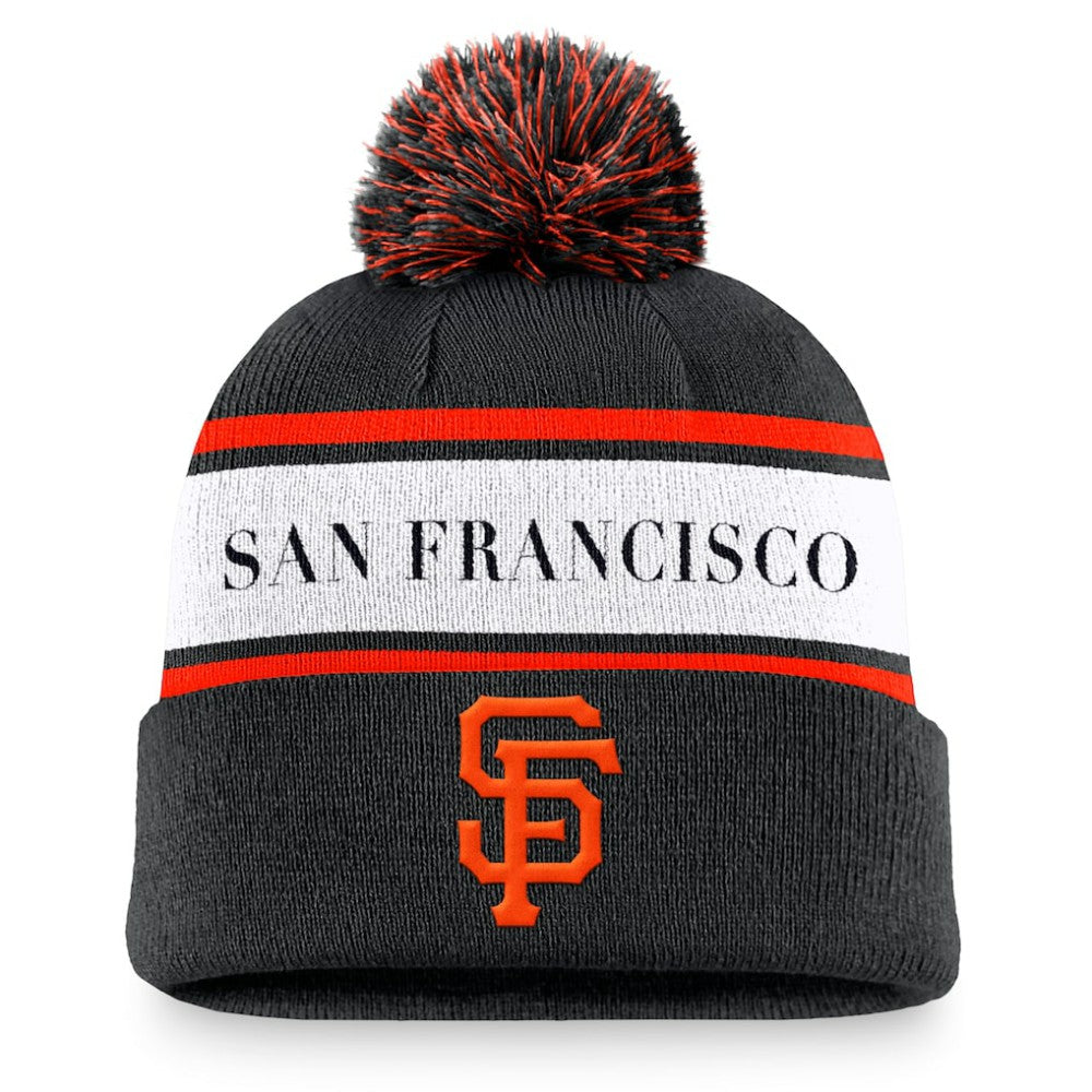 San Francisco Giants Nike Team Stripe Peak Cuffed Knit Hat with Pom - Black Hats