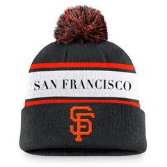 San Francisco Giants Nike Team Stripe Peak Cuffed Knit Hat with Pom - Black Hats