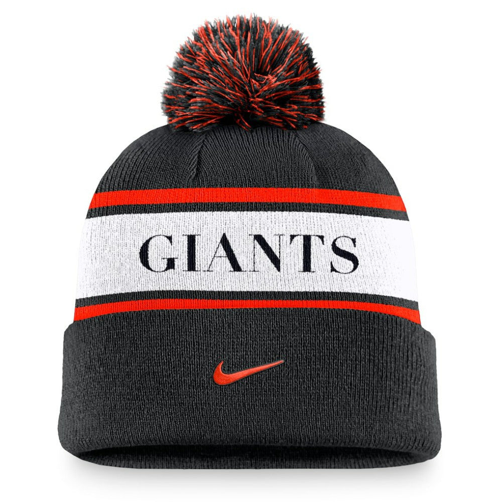 San Francisco Giants Nike Team Stripe Peak Cuffed Knit Hat with Pom - Black Hats
