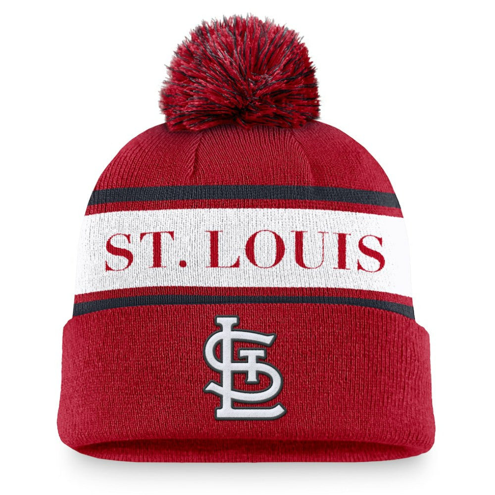 St. Louis Cardinals Nike Team Stripe Peak Cuffed Knit Hat with Pom - Red Hats