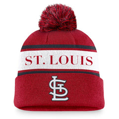 St. Louis Cardinals Nike Team Stripe Peak Cuffed Knit Hat with Pom - Red Hats