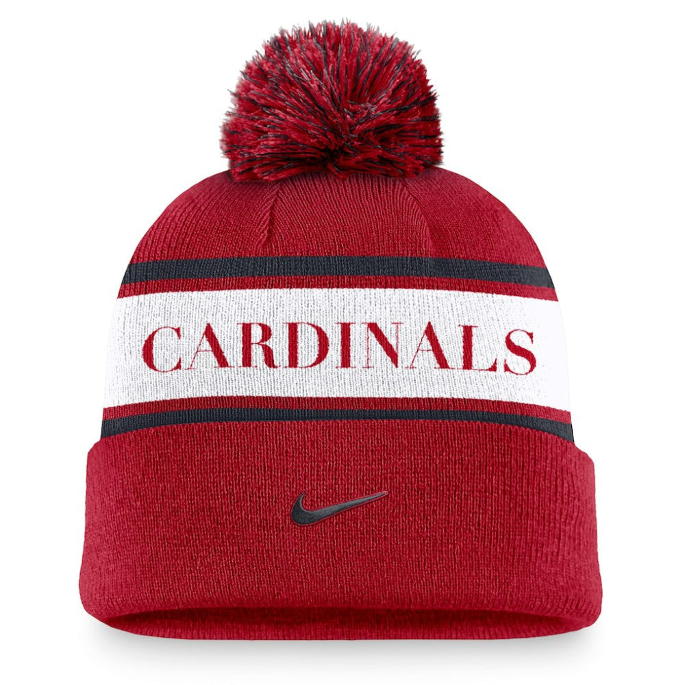 St. Louis Cardinals Nike Team Stripe Peak Cuffed Knit Hat with Pom - Red Hats
