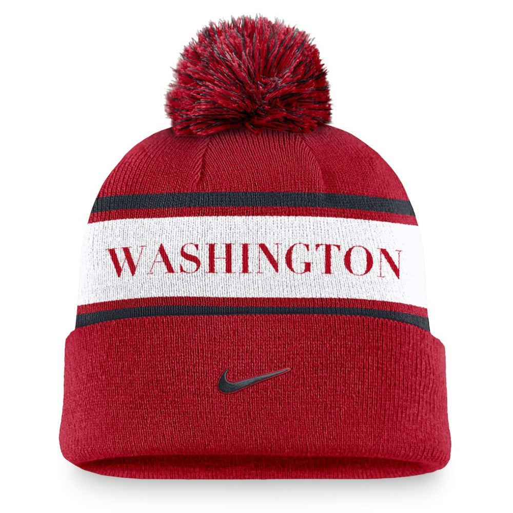 Washington Nationals Nike Team Stripe Peak Cuffed Knit Hat with Pom - Red Hats