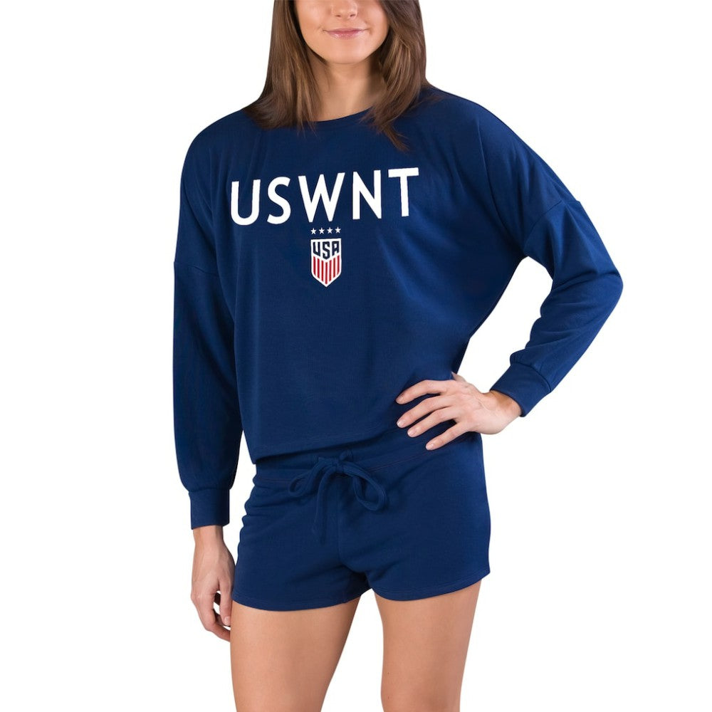 USWNT Concepts Sport Women's Gather Long Sleeve Top & Shorts Set Navy shop