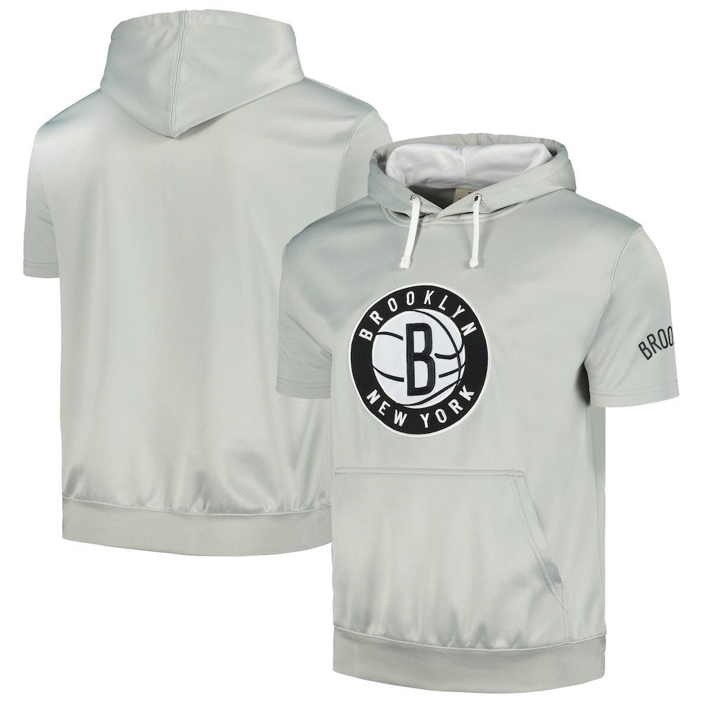 Brooklyn Nets Short Sleeve Pullover Hoodie Silver/White