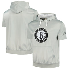 Brooklyn Nets Short Sleeve Pullover Hoodie Silver/White