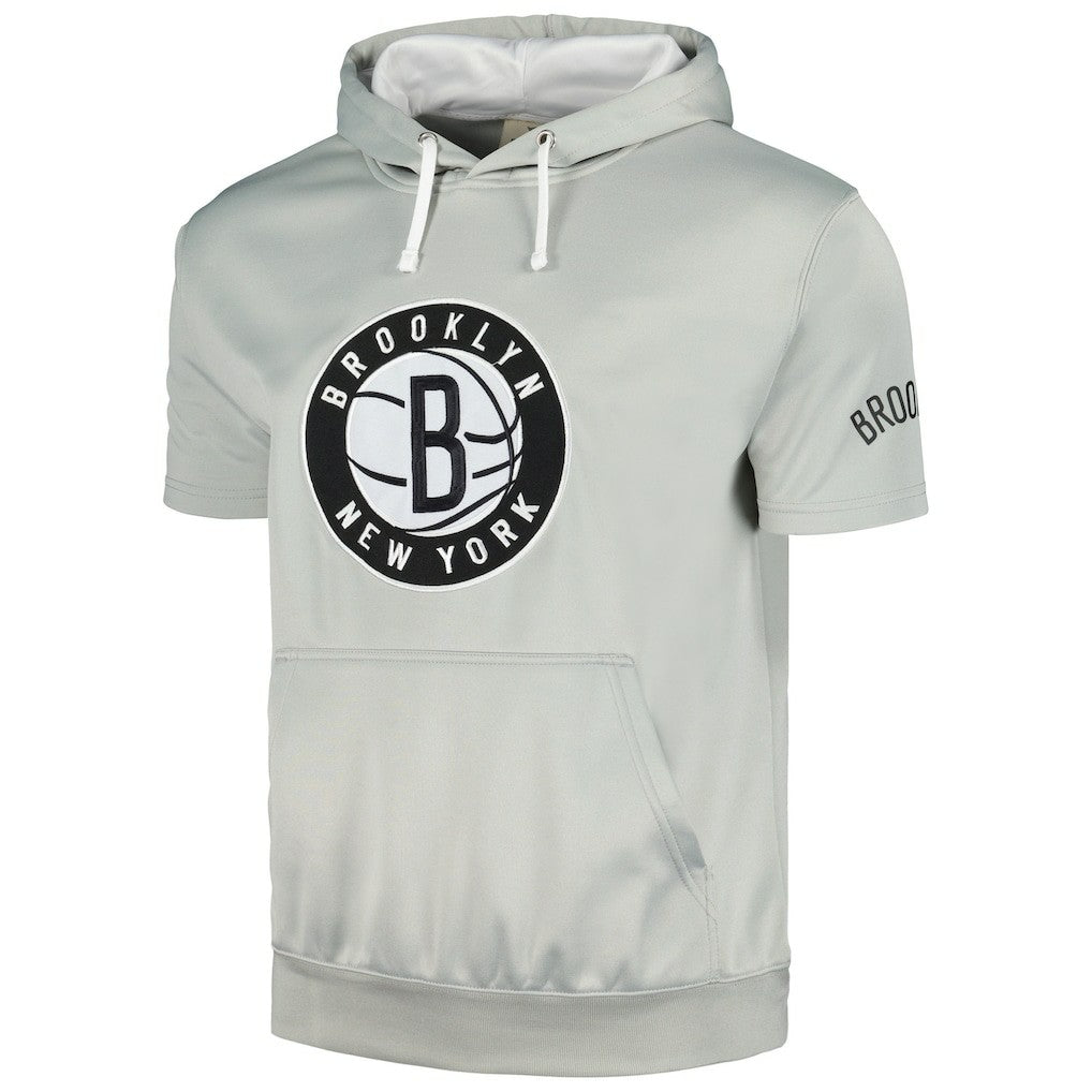 Brooklyn Nets Short Sleeve Pullover Hoodie Silver/White