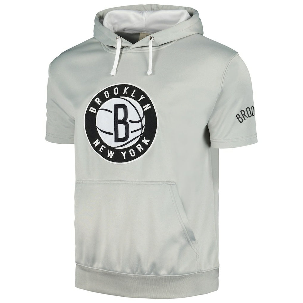 Brooklyn Nets Short Sleeve Pullover Hoodie Silver/White