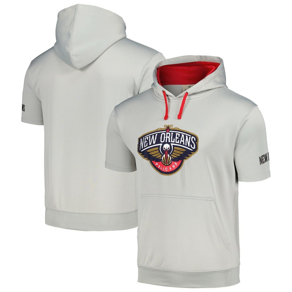 New Orleans Pelicans Short Sleeve Pullover Hoodie Silver/Red