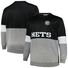 Brooklyn Nets Big & Tall Split Pullover Sweatshirt Black/Heather Gray