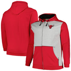 Chicago Bulls Big & Tall Contrast Pieced Stitched Full-Zip Hoodie Red/Heather Gray