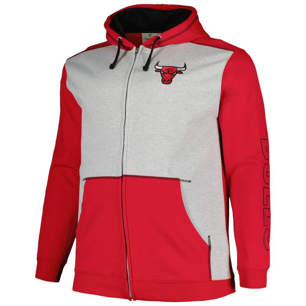 Chicago Bulls Big & Tall Contrast Pieced Stitched Full-Zip Hoodie Red/Heather Gray