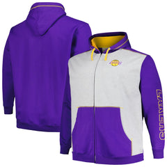 Los Angeles Lakers Big & Tall Contrast Pieced Stitched Full-Zip Hoodie Purple/Heather Gray