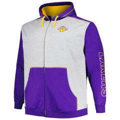 Los Angeles Lakers Big & Tall Contrast Pieced Stitched Full-Zip Hoodie Purple/Heather Gray