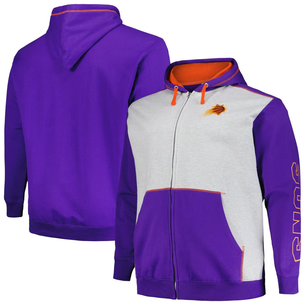 Phoenix Suns Big & Tall Contrast Pieced Stitched Full-Zip Hoodie Purple/Heather Gray