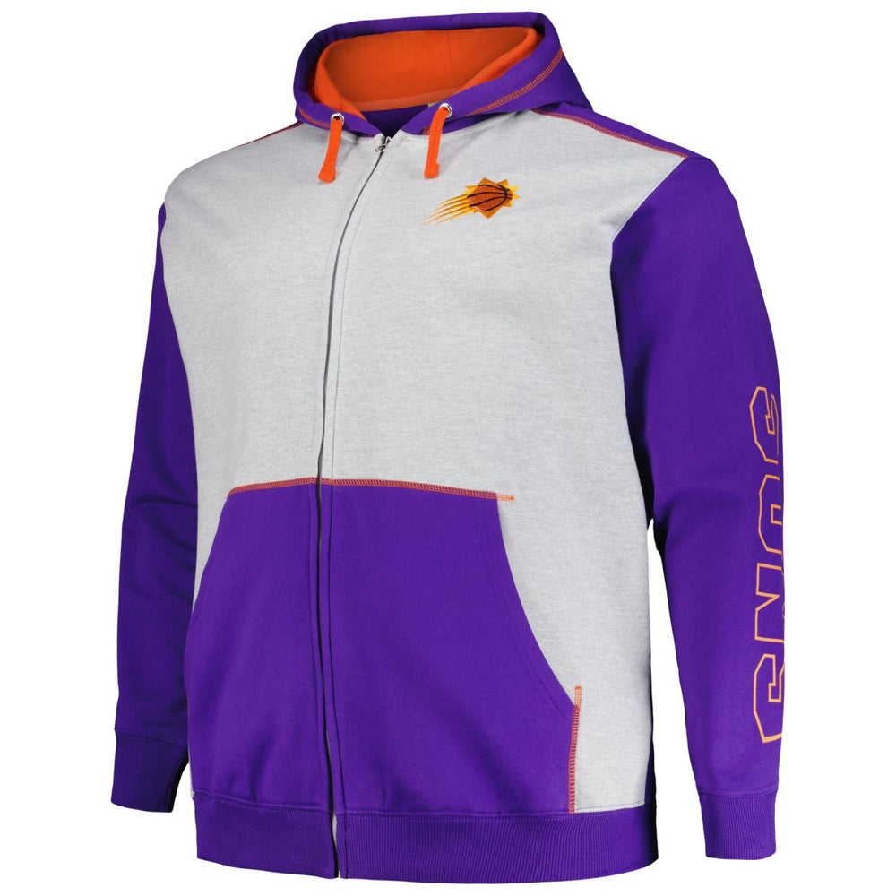 Phoenix Suns Big & Tall Contrast Pieced Stitched Full-Zip Hoodie Purple/Heather Gray