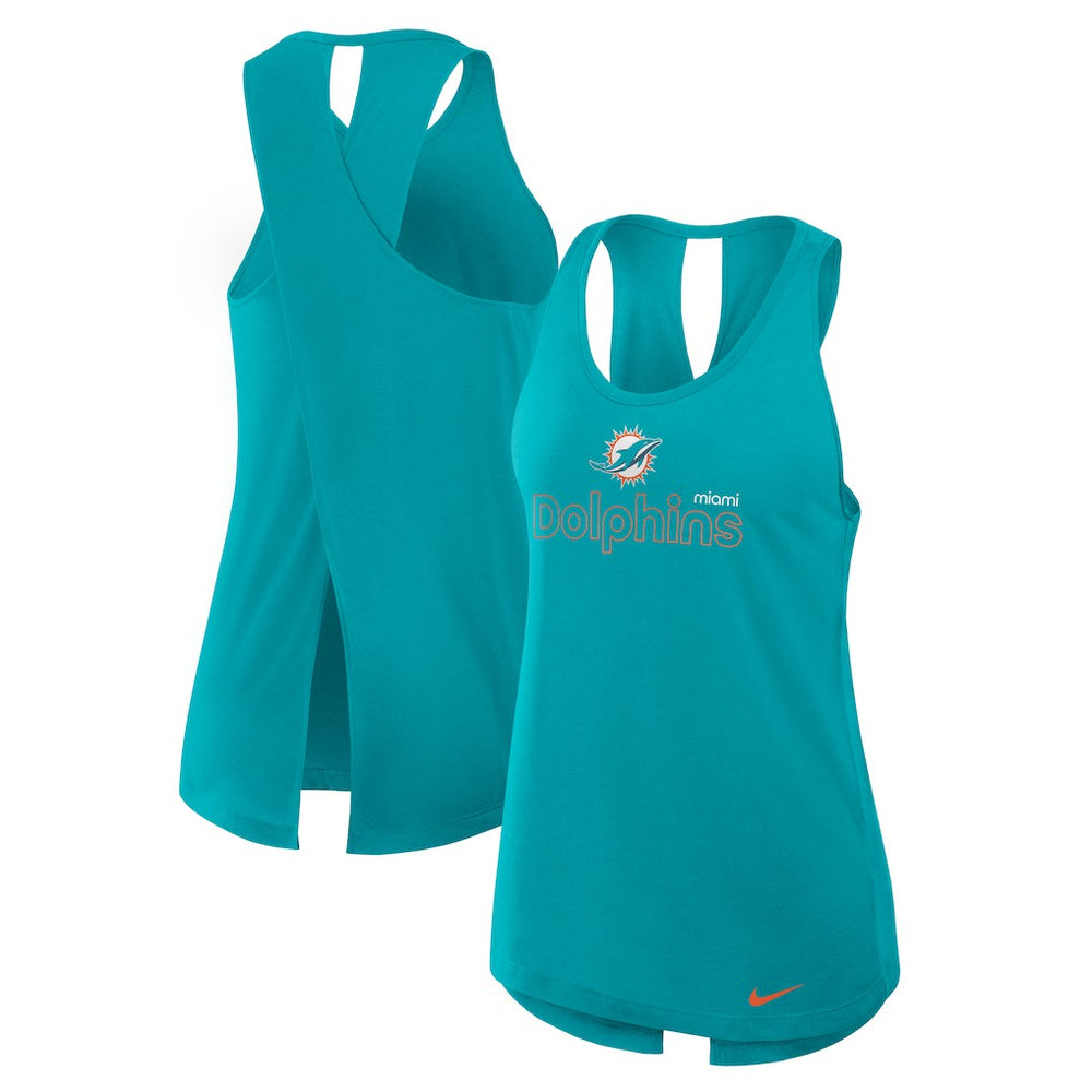 Miami Dolphins Women's Open-Back Crisscross Dri-FIT Tank Top Aqua