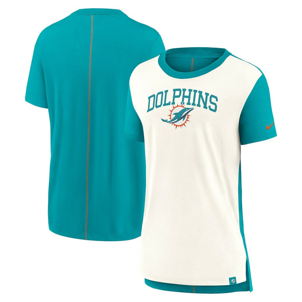 Miami Dolphins Women's Wordmark Tri-Blend T-Shirt Cream/Aqua