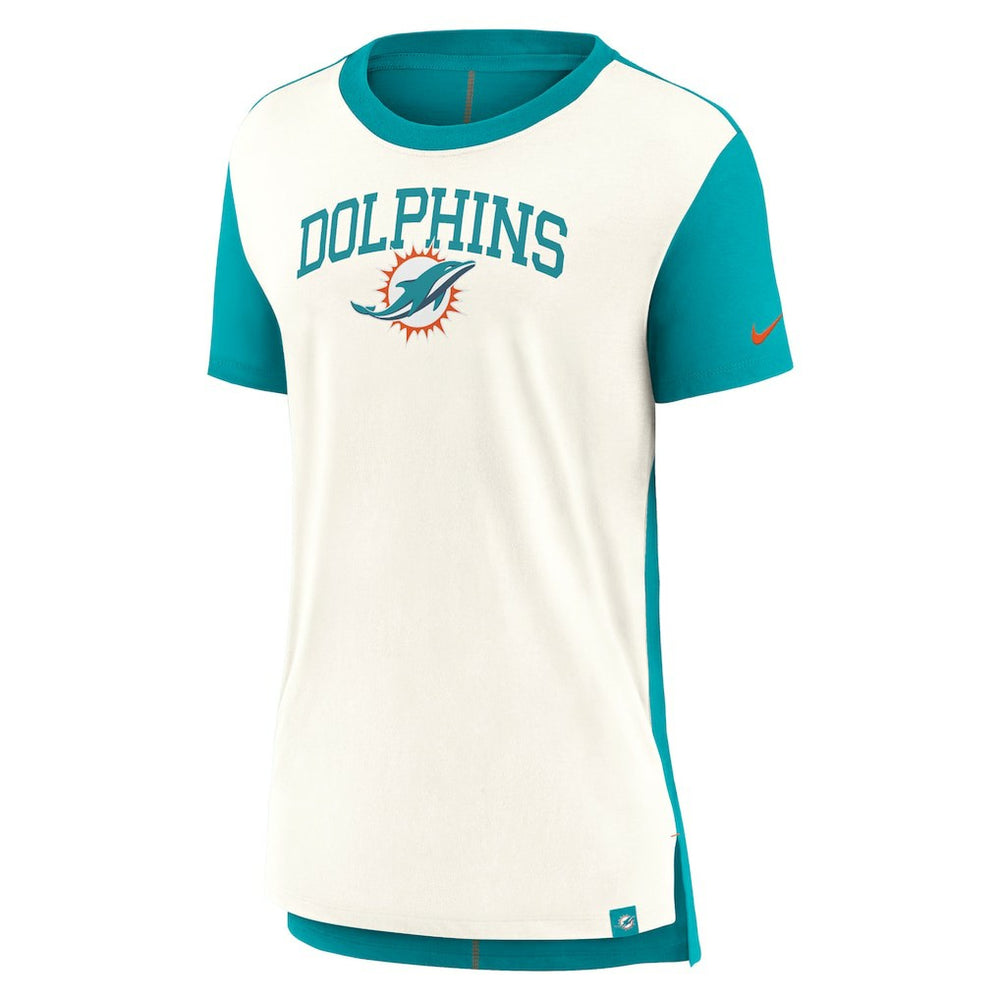 Miami Dolphins Women's Wordmark Tri-Blend T-Shirt Cream/Aqua