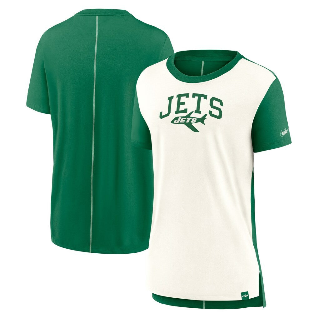 New York Jets Women's Wordmark Tri-Blend T-Shirt Cream/Kelly Green