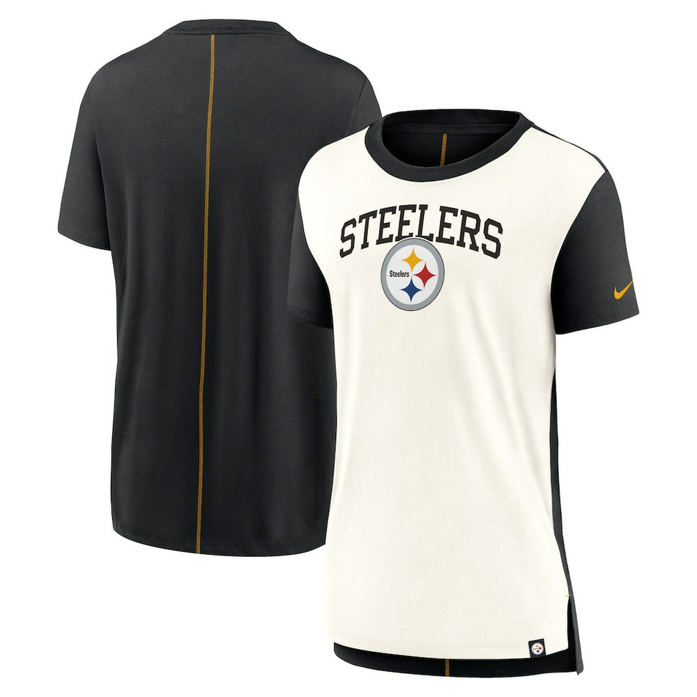 Pittsburgh Steelers Women's Wordmark Tri-Blend T-Shirt Cream/Black
