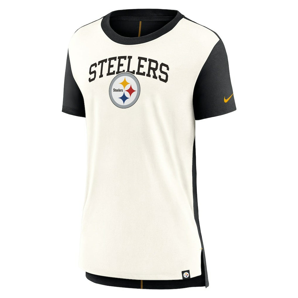 Pittsburgh Steelers Women's Wordmark Tri-Blend T-Shirt Cream/Black