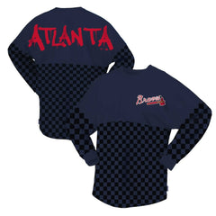Atlanta Braves Fanatics Women's Checker Print Long Sleeve T-Shirt - Navy T-shirts