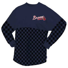 Atlanta Braves Fanatics Women's Checker Print Long Sleeve T-Shirt - Navy T-shirts