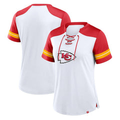 Kansas City Chiefs Women's Foiled Primary Lace-Up T-Shirt White/Red
