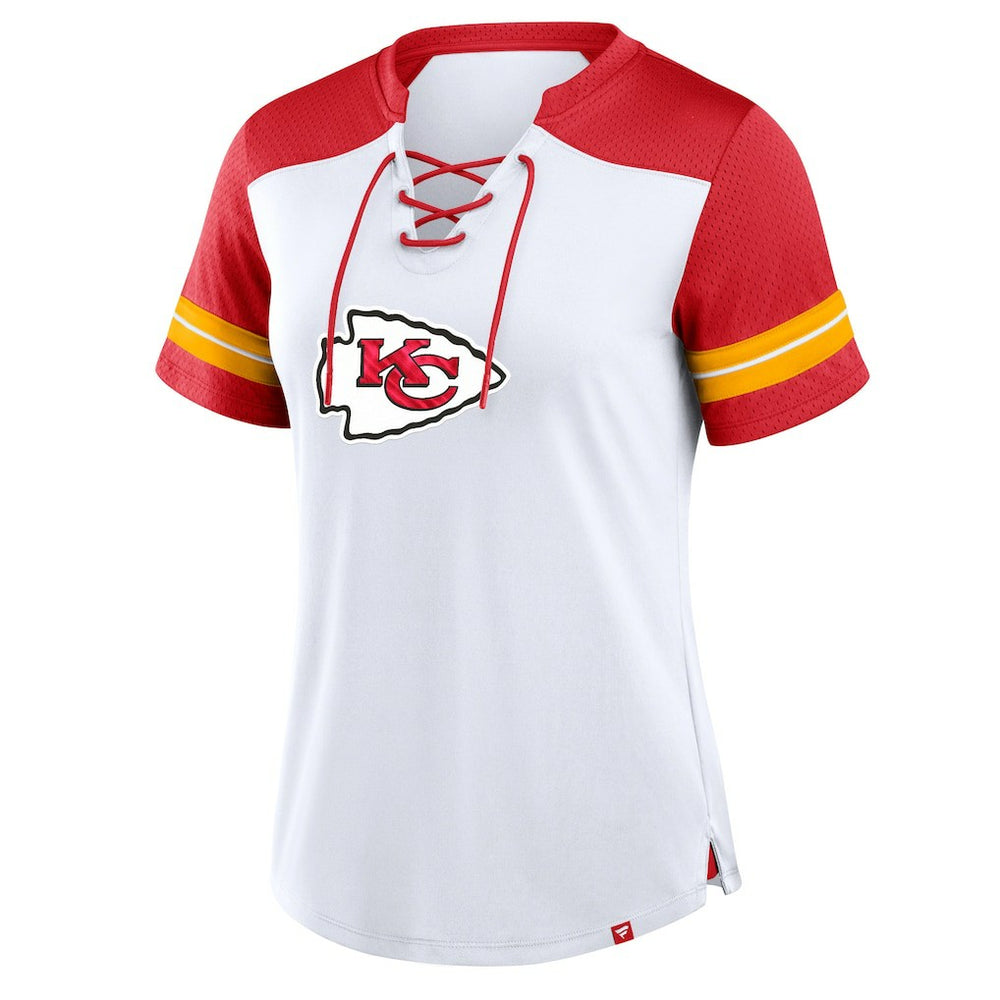 Kansas City Chiefs Women's Foiled Primary Lace-Up T-Shirt White/Red