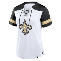 New Orleans Saints Women's Foiled Primary Lace-Up T-Shirt White/Black