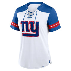 New York Giants Women's Foiled Primary Lace-Up T-Shirt White/Royal
