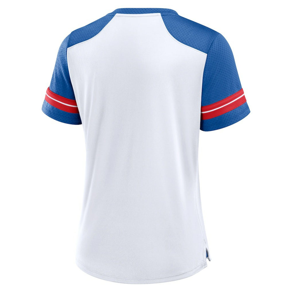 New York Giants Women's Foiled Primary Lace-Up T-Shirt White/Royal