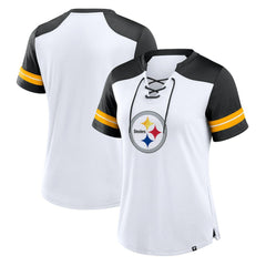 Pittsburgh Steelers Women's Foiled Primary Lace-Up T-Shirt White/Black