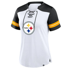 Pittsburgh Steelers Women's Foiled Primary Lace-Up T-Shirt White/Black