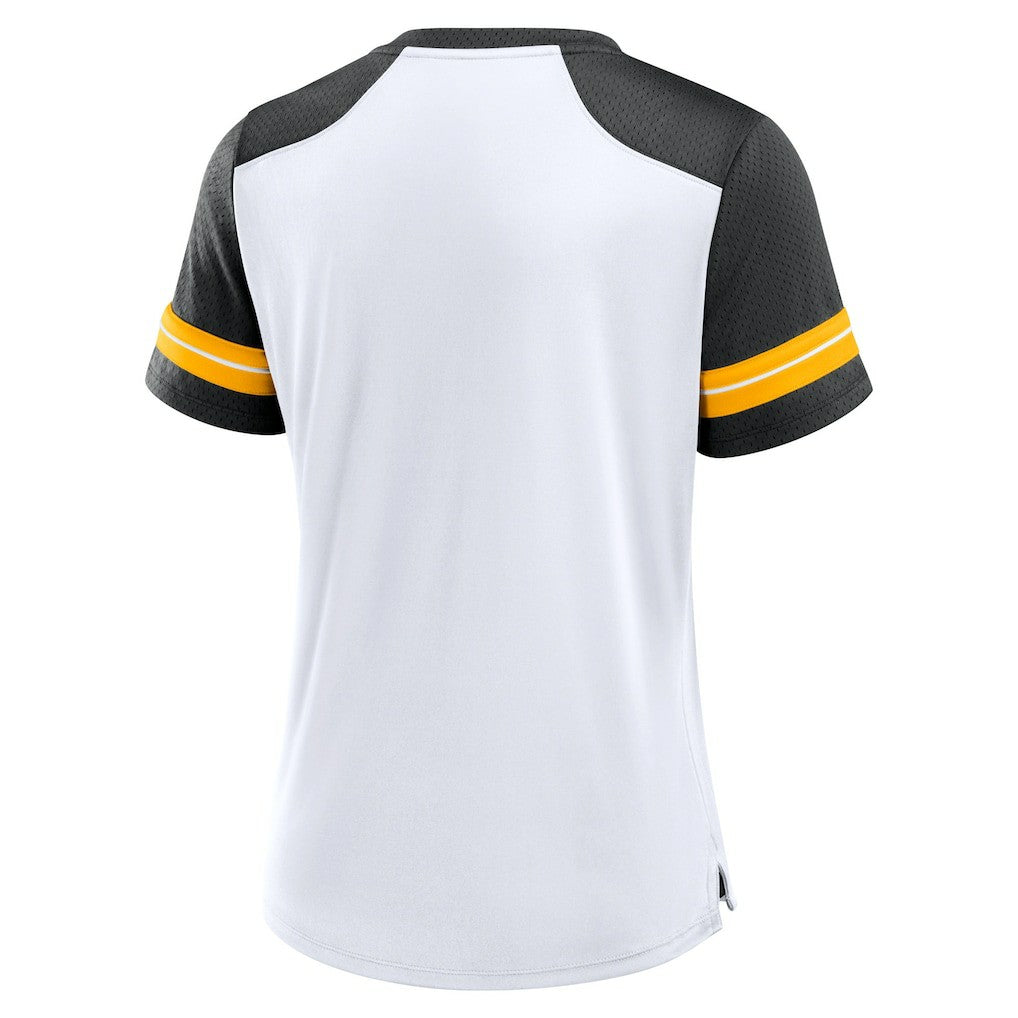 Pittsburgh Steelers Women's Foiled Primary Lace-Up T-Shirt White/Black