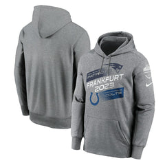 New England Patriots vs. Indianapolis Colts 2023 Frankfurt Game Pullover Hoodie Heather Charcoal