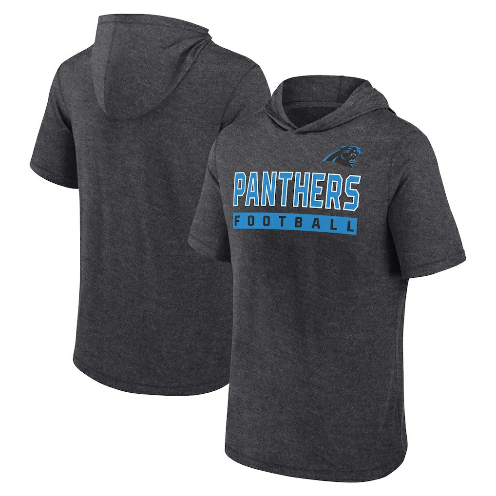 Carolina Panthers Push Short Sleeve Pullover Hoodie Heather Charcoal