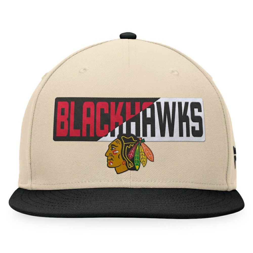 NHL Chicago Blackhawks Fanatics Goalaso Snapback Hat - Cream/Black